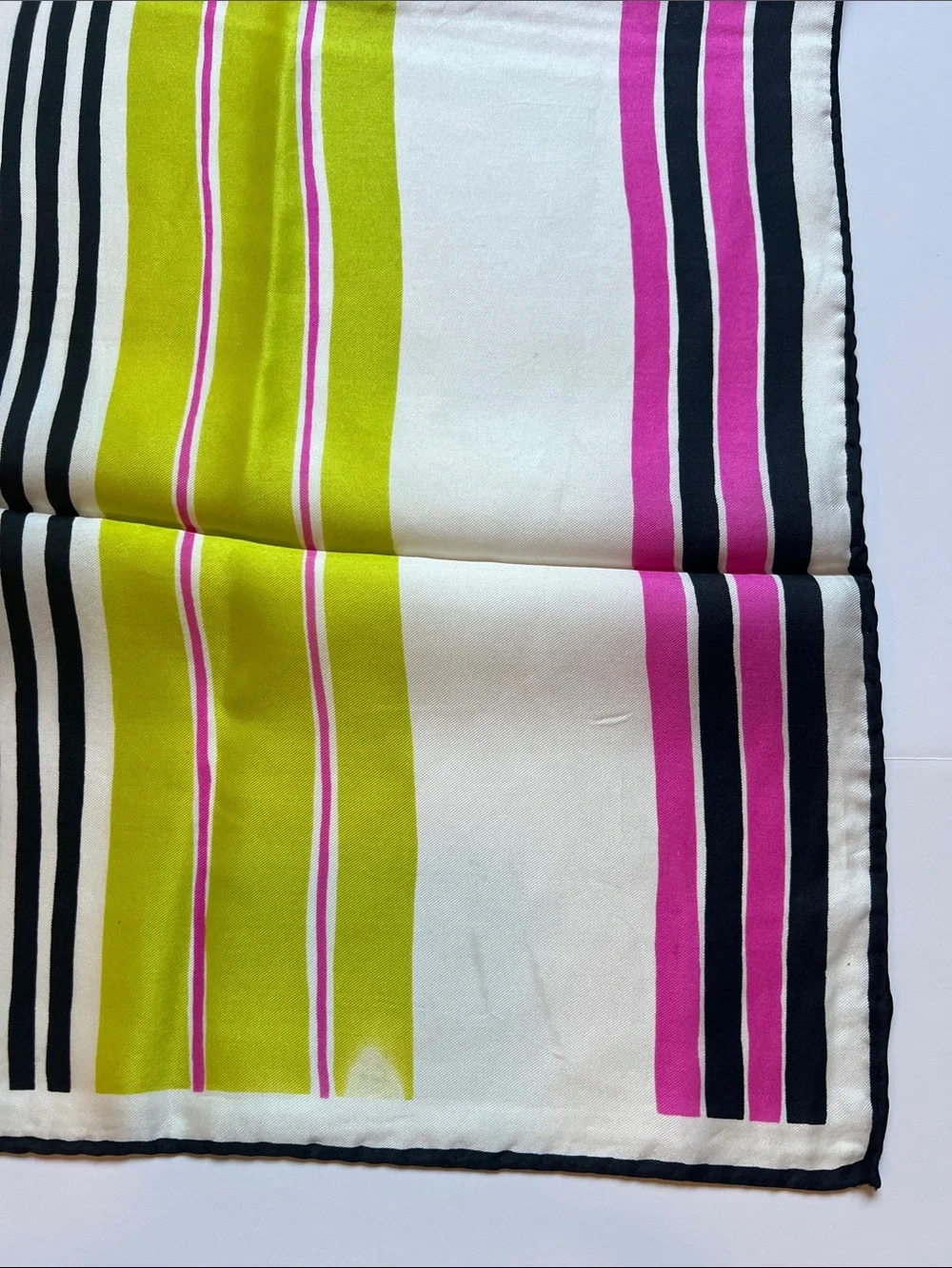 Vintage Vera Neumann scarf pink lime & black striped  25” X 24” hand rolled